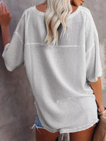 Waffle Knit V-Neck Short Sleeve T-Shirt
