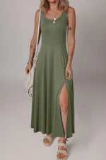 Side Slit Scoop Neck Wide Strap Dress