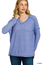 Zenana Soft Melange Hacci Exposed Seam Hi-low Tee