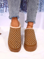 Rhinestone Round Toe Platform Slippers