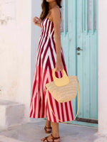 Striped Spaghetti Strap Casual Midi Dress