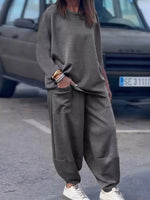 Plus Size Casual Loose Fit Top and Pants Two-Piece Set