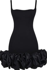 Ruched Square Neck Sleeve Mini Dress