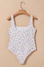 Floral Textured Square Neck Sleeveless Bodysuit
