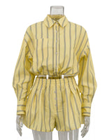 Striped Button Up Shirt and Shorts Set
