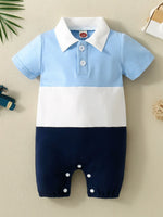 Children's Color Block Polo Collar Short Sleeve One-Piece