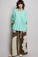 POL Button Down Half Dolman Sleeve Shirt