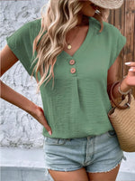 V-Neck Short Sleeve Blouse