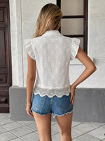 Lace Detail Ruffle Sleeve Button Up Shirt