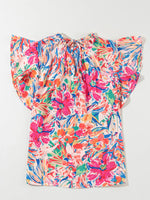 Multicolour Floral Ruffled Sleeve V Neck Summer Blouse
