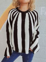 Contrast Stripes Button Down Long Sleeve Cardigan