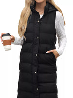 Full Size Snap Down Hooded Padded Longline Vest Coat Plus Size