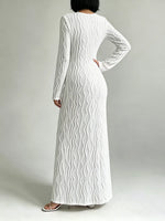 Textured Cut-Out Long Sleeve Maxi Dress