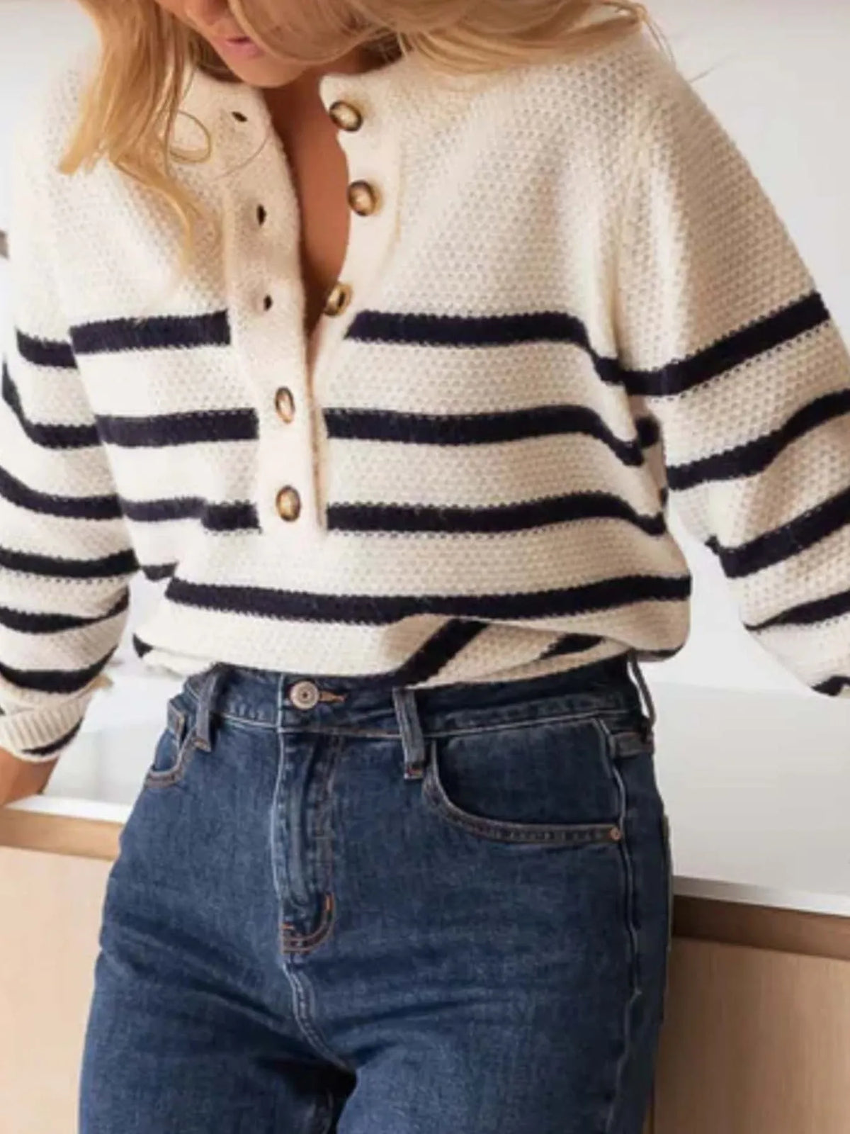 Striped Button-Front Sweater