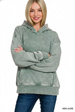 Zenana Fleece Acid Wash Kangaroo Pocket Hoodie