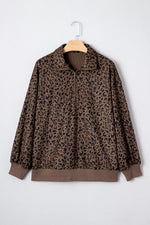 Leopard Print Quarter Zip Corduroy Sweatshirt