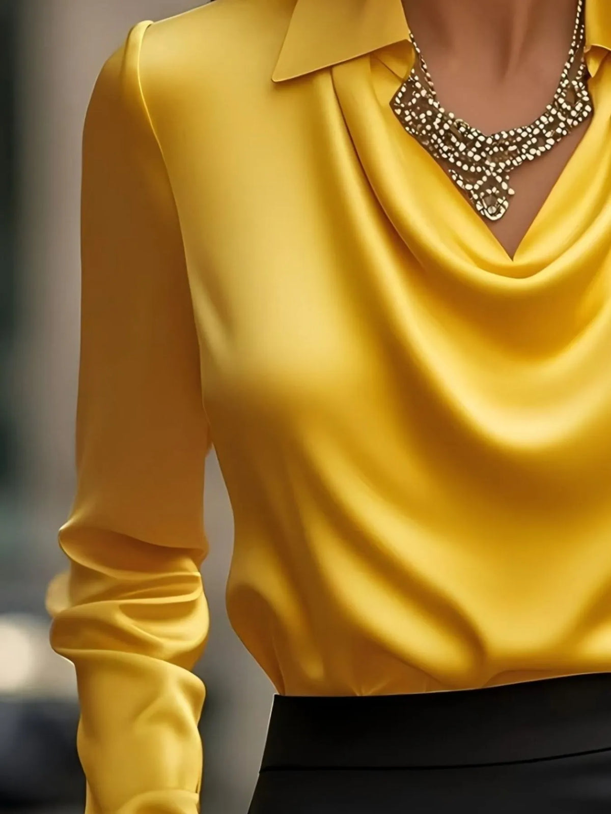 Satin Collar Long Sleeve Blouse