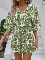 Printed Tie Waist Button Front Romper