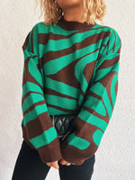 Zebra Print Round Neck Sweater