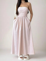 Striped Strapless Casual Maxi Dress