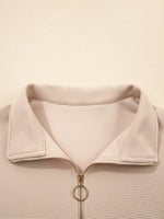 Textured Half Zip Kangaroo Pocket Top and Drawstring Shorts Set