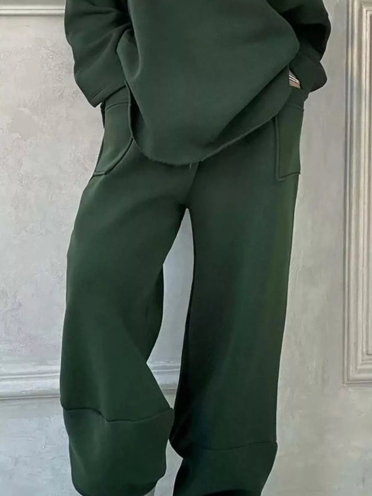 Full Size Oversized Round Neck Top and Pants Set Plus Size