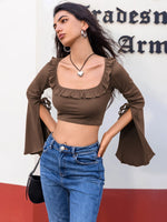 Ruffled Square Neck Long Sleeve Top