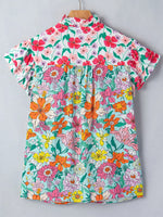 Floral Print Split Neck Button Front Flutter Sleeve Blouse
