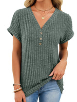 Ribbed Knit V-Neck T-Shirt
