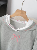 Bow Embroidered Long Sleeve Hoodie