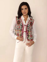 Floral Embroidered Tie-Front Vest Coat