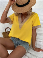 Full Size V-Neck Short Sleeve Blouse Plus Size