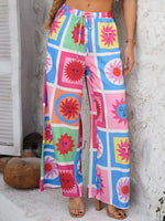 Devine Drawstring Printed Wide Leg Pants
