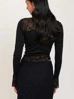 Asymmetric Panels Sheer Floral Lace Patchwork Long Sleeve Top