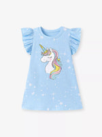 Children's Unicorn Ruffle Sleeve Casual Dress