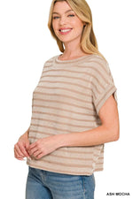 Zenana Raised Rib Striped Top