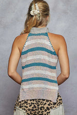 POL Striped Collar Sweater Vest with Star Patch