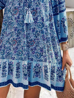 Floral Print Tassel Tie Neck Mini Dress