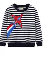 Children's Striped Airplane Applique Crewneck Sweatshirt