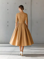 Round Neck A-Line Midi Dress