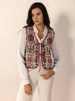 Floral Embroidered Tie-Front Vest Coat