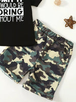 Children's Letter Graphic Tee and Camouflage Shorts Set