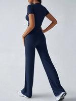 Round Neck Short Sleeve Top and Pants Set