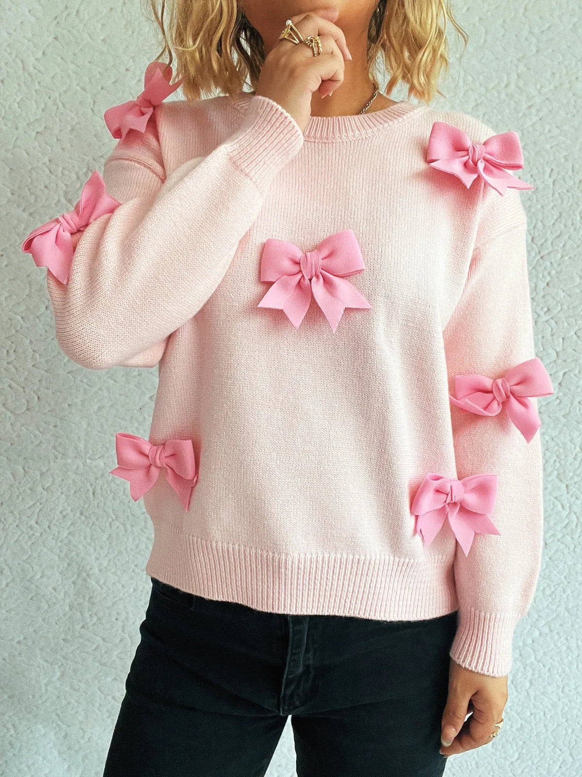 Bow Round Neck Long Sleeve Sweater