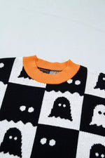 Halloween Ghost Pattern Checkerboard Sweater