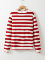 Button Down Striped Long Sleeve Cardigan