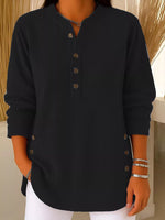 Full Size Ribbed Half Button Henley Top Plus Size