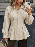 Ruched Button-Up Peplum Shirt