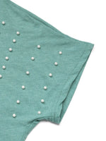 Pearl Detail Round Neck Short Sleeve T-Shirt