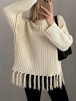 Fringe Round Neck Long Sleeve Sweater